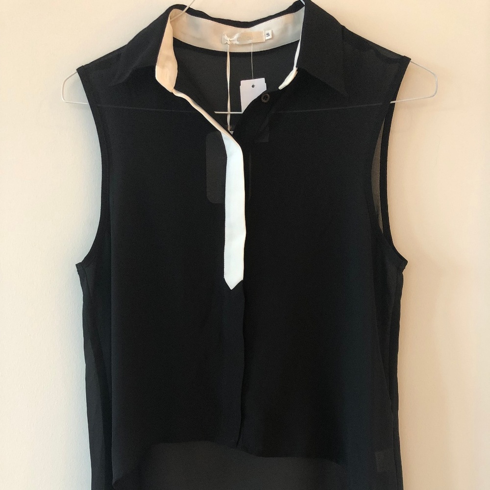 Millau Black & White Sleeveless High Low Top (S)